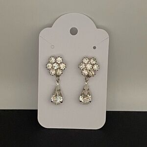 Elegant Clear Crystal Swarovski Prong Set Rhinestone Flower Tear Drop Earrings